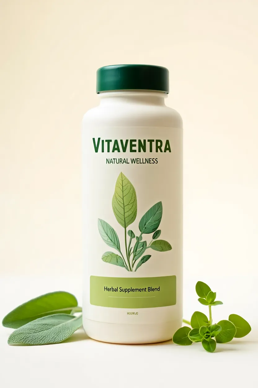 Vitaventra natural wellness supplement bottle with green herbal design